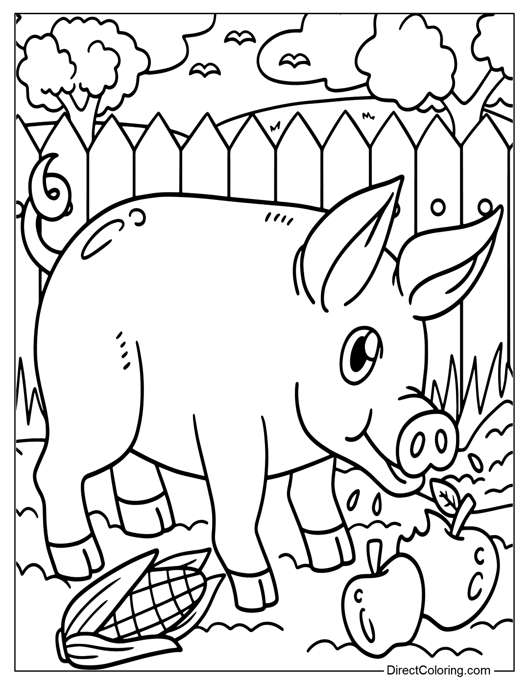 Pig in The Farm Coloring Page